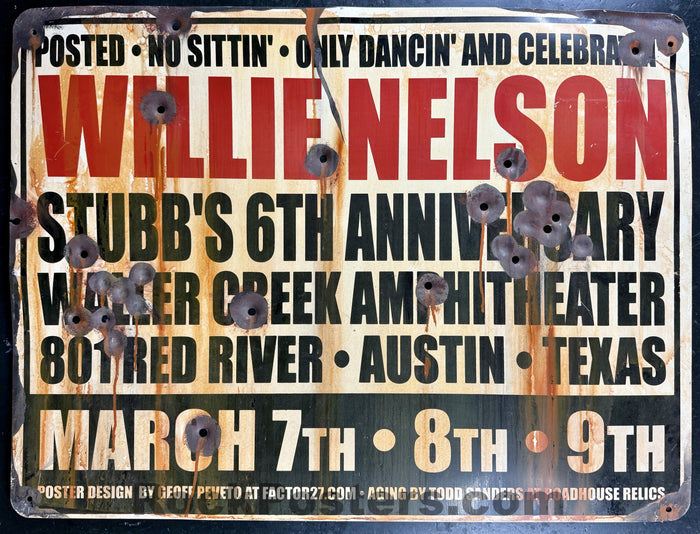 AUCTION - Willie Nelson - Stubbs's 6th Anniversary - RARE Metal Sign 2002 - Mint-5148086-3838788