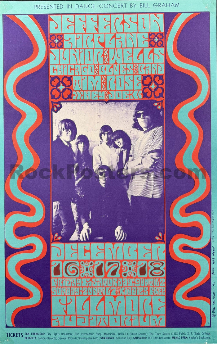 AUCTION - BG-42 - Jefferson Airplane - Wes Wilson - 1966 Poster - Fillmore Auditorium - Excellent-5233244-3906047