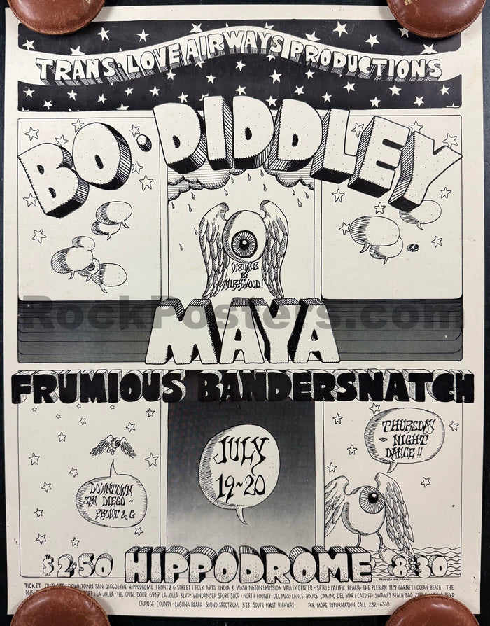 AUCTION - Bo Diddley - Rebecca Galdeano - 1968 Poster - Hippodrome San Diego - Excellent-5203316-3883402
