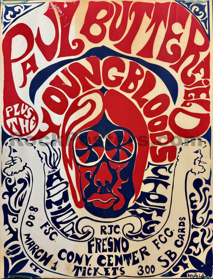 AUCTION - Paul Butterfield - Youngbloods - 1968 Board Poster - Fresno - Good-5204126-3883425