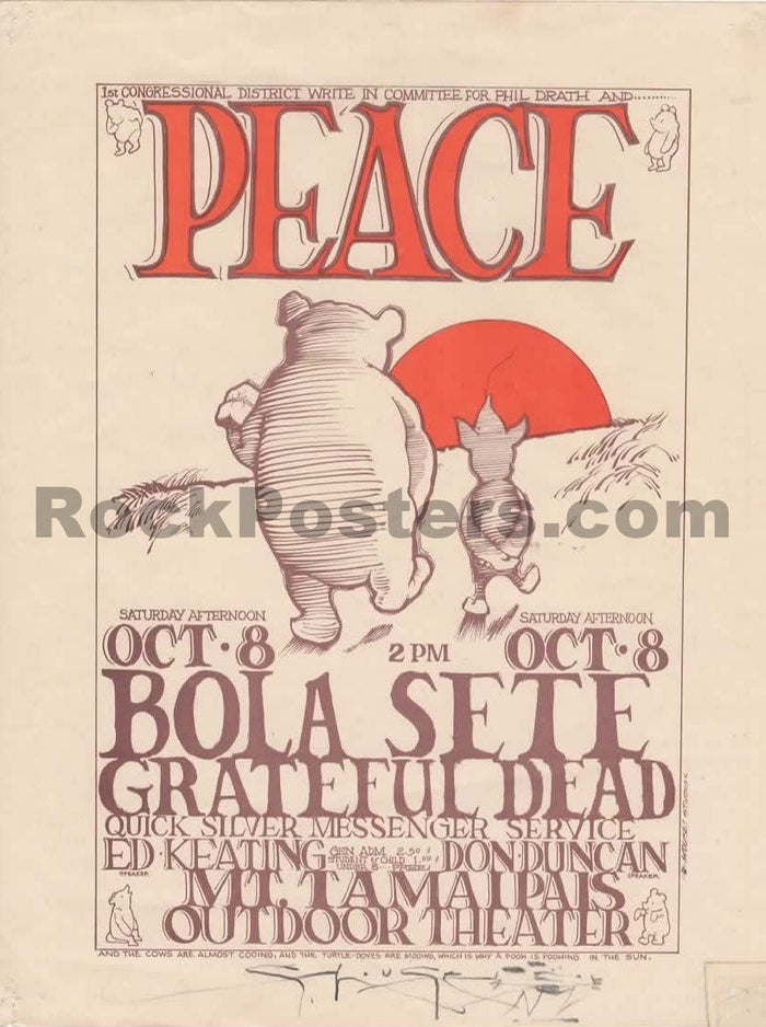 AUCTION - AOR 2.327 - Grateful Dead - "Peace Pooh" - Mouse Signed - 1966 Handbill - Mt. Tamalpais - Very Good-5177839-3860160