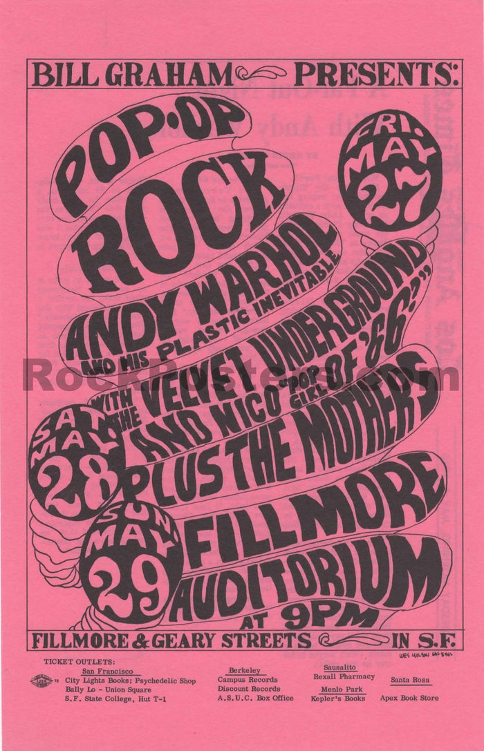 AUCTION - BG 8 - Velvet Underground - Andy Warhol / Frank Zappa - Wes Wilson - 1966 Handbill - Fillmore Auditorium - Near Mint-5177841-3860167