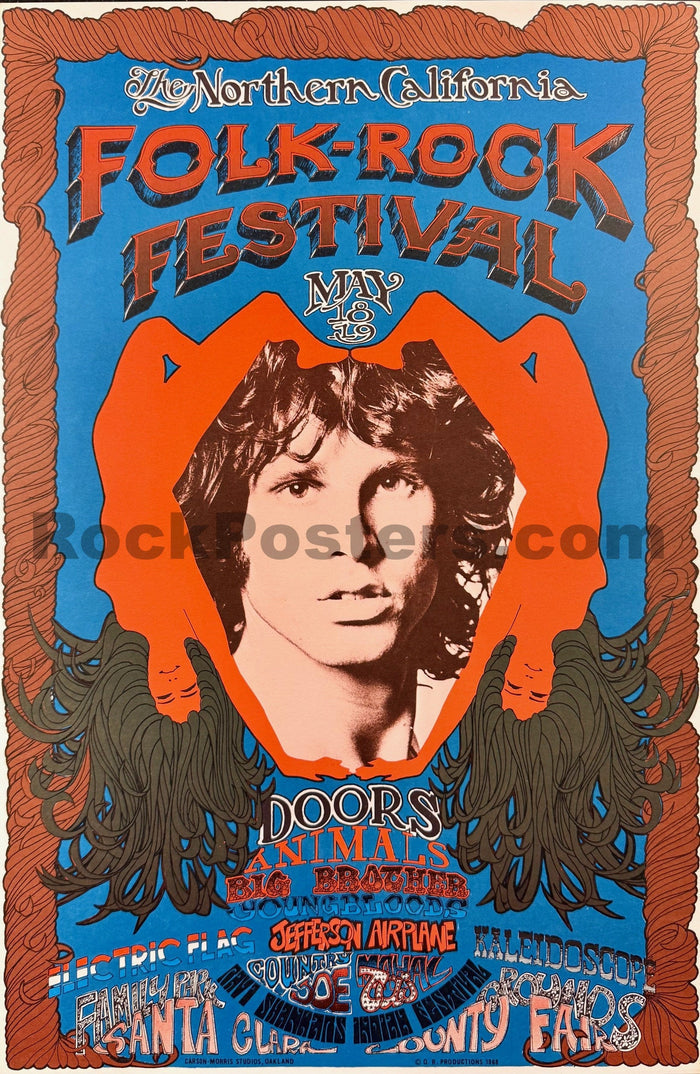 AUCTION - AOR 2.341 - The Doors - Nor Cal Folk Rock Festival - 1968 Poster - Near Mint Minus-5204915-3883465