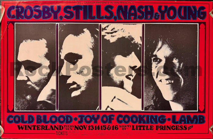 AUCTION - BG-200 - Crosby, Stills, Nash, & Young - 1969 Poster - Randy Tuten - Winterland - Excellent-5205435-3883470
