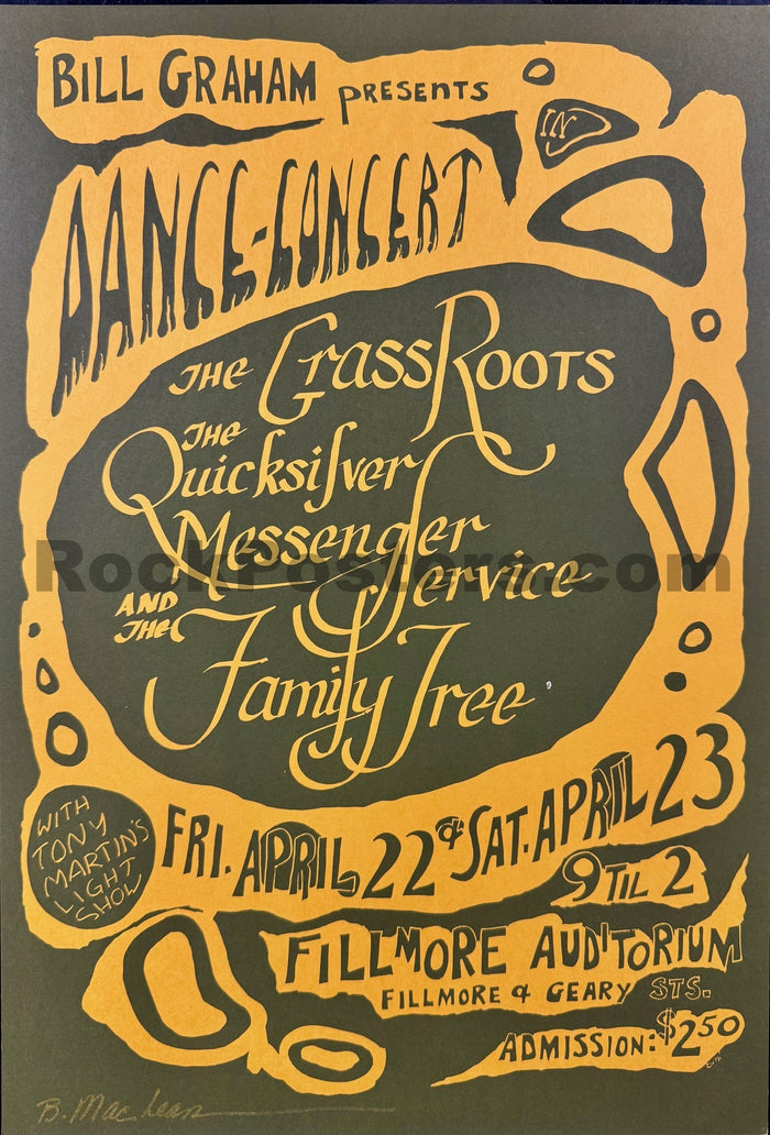 AUCTION -  BG-0-OP-1 - Quicksilver / Grass Roots - Bonnie MacLean Signed - 1966 Poster - Fillmore Auditorium - Near Mint-5178559-3860305