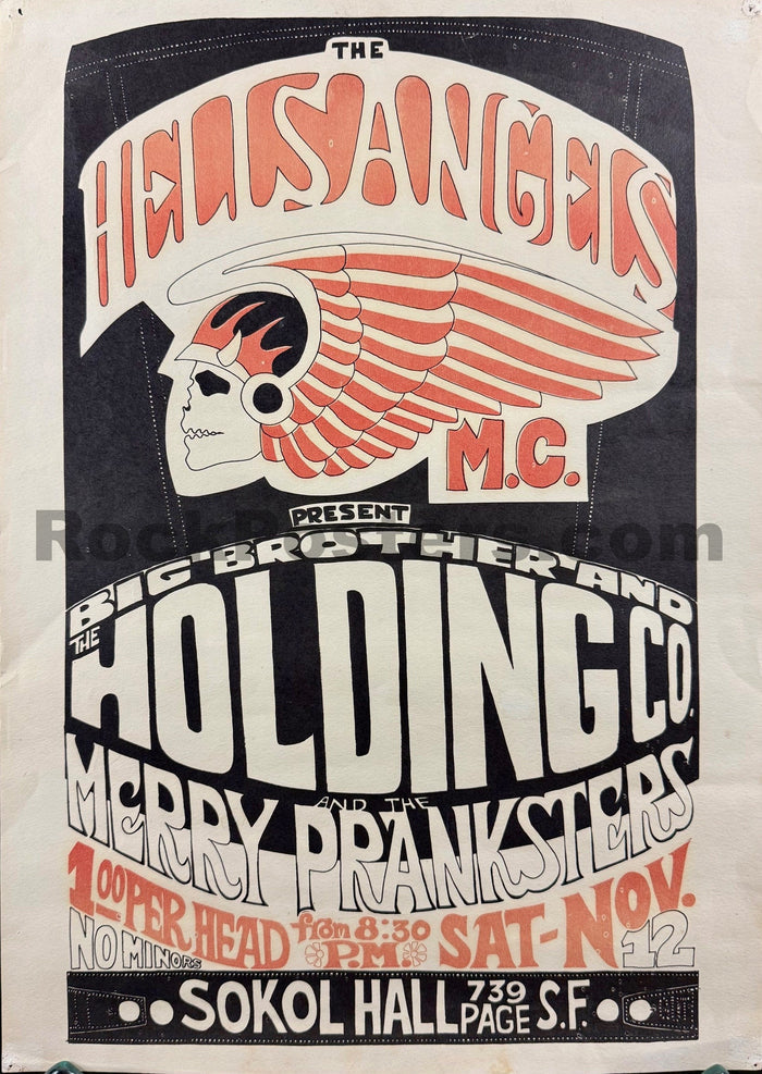 AUCTION - AOR  2.247 - Hells Angels - Big Brother / Merry Pranksters - Gut  - 1966 Poster - Sokol Hall - Excellent-5175293-3860340