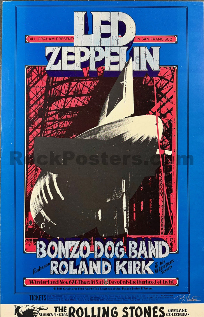 AUCTION -  BG-199 - Led Zeppelin - Randy Tuten Signed - 1969 Poster - Winterland - Near Mint Minus-5205527-3883479