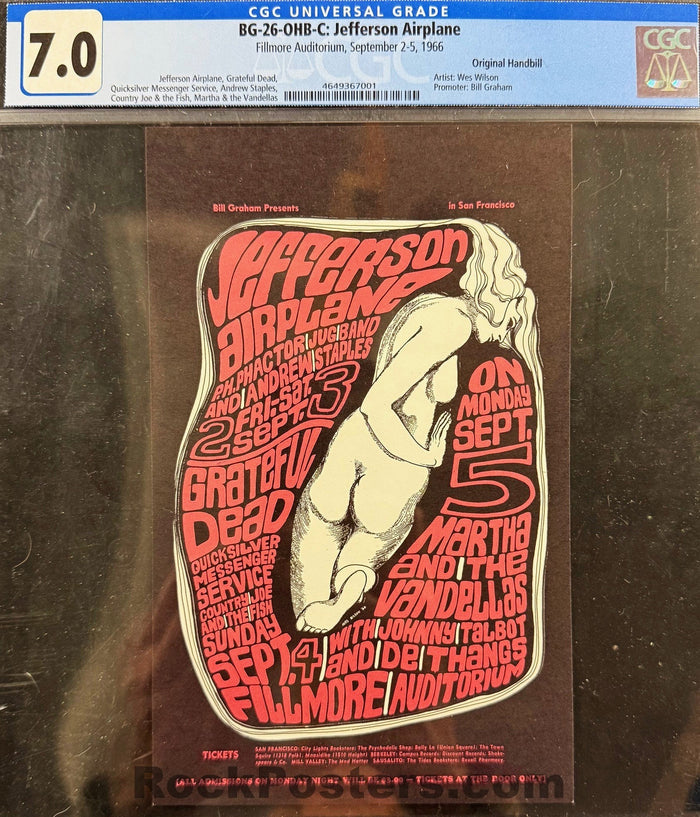 AUCTION -  BG-26 - Grateful Dead - Wes Wilson - 1966 Handbill - Fillmore Auditorium - CGC Graded 7.0-5137296-3838470
