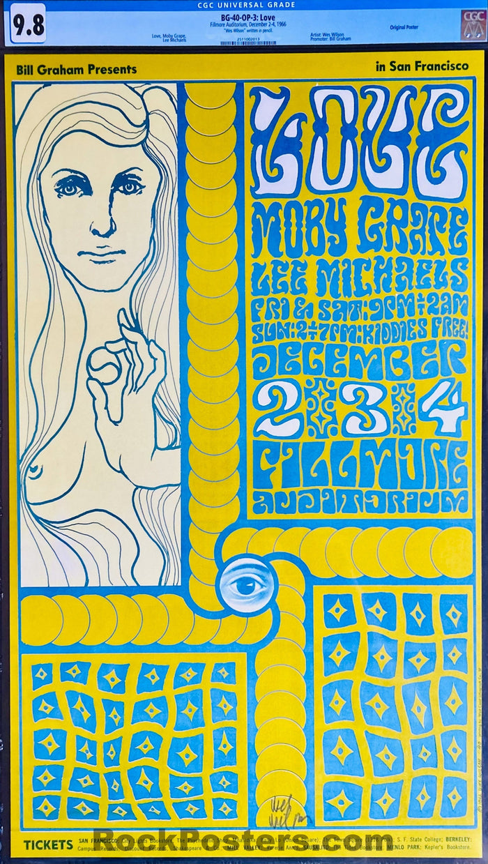 AUCTION - BG-40 - Love/Moby Grape - Wes Wilson Signed - Fillmore Auditorium - 1966  Poster - CGC Graded 9.8-5228853-3906153
