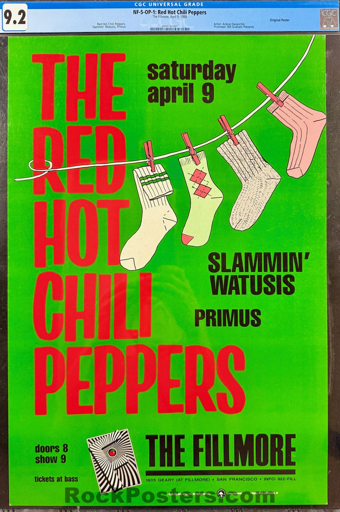 AUCTION - NF-5 - Red Hot Chili Peppers - 1988 Poster - The Fillmore - CGC Graded 9.2-5172496-3860374