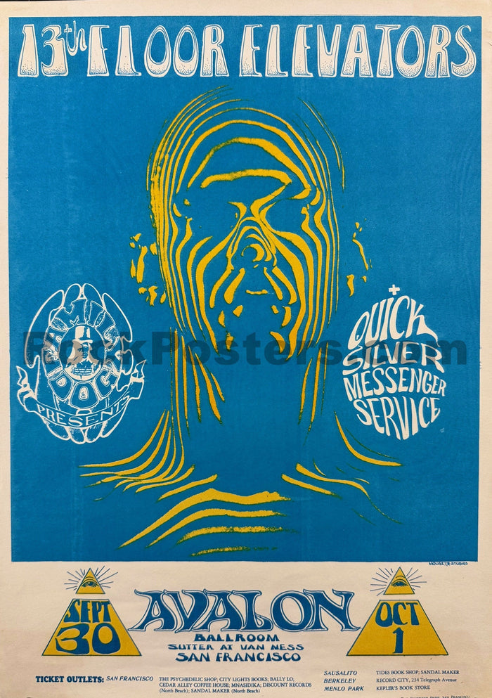 AUCTION - FD-28 - 13th Floor Elevators - Quicksilver - Mouse & Kelley - 1966 Poster - Avalon Ballroom - Excellent-5206223-3883495