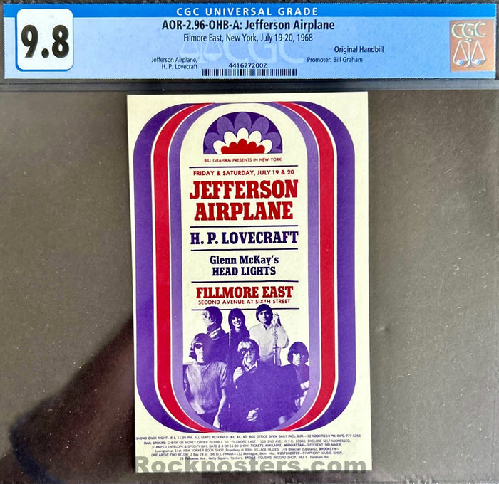 AUCTION - AOR 2.96 - Jefferson Airplane - 1968 Postcard - Fillmore East - CGC Graded 9.8-5206493-3883498