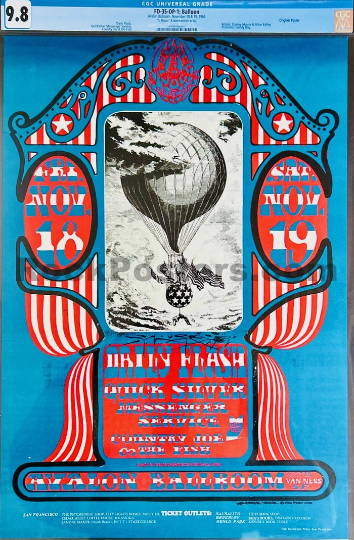 AUCTION - FD-35 - Daily Flash - Mouse Signed - 1966  Poster - Avalon Ballroom - CGC Graded 9.8-5228911-3906162