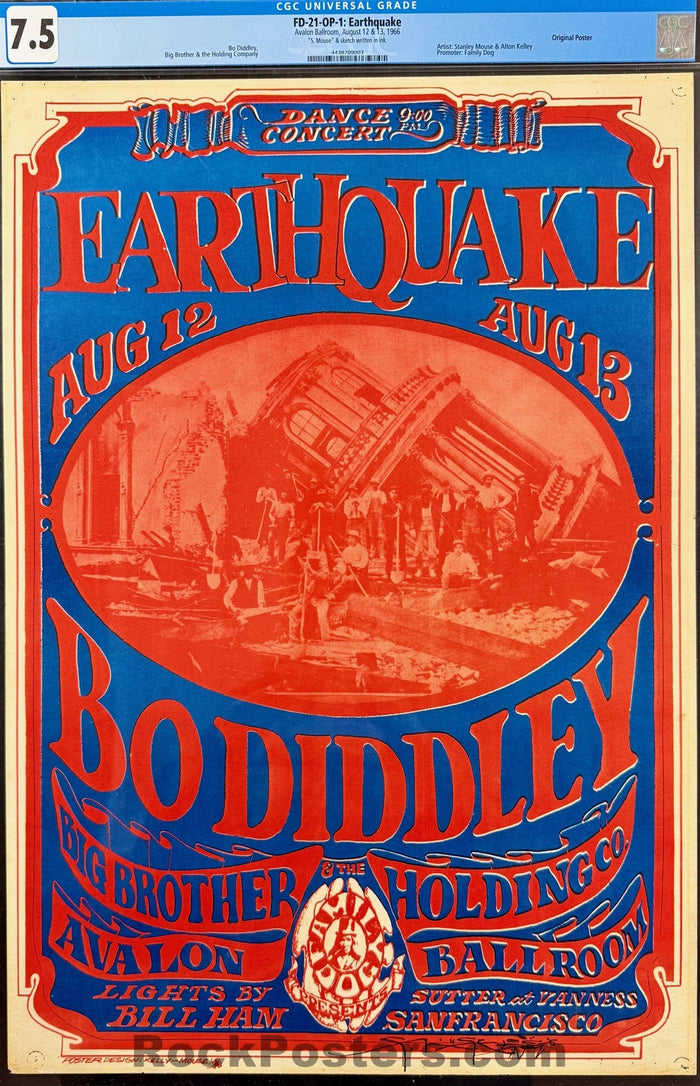 AUCTION - FD-21 - Bo Diddley - Big Brother Janis Joplin - Mouse Signed - 1966 Poster - Avalon Ballroom - CGC Graded 7.5-5229296-3906165