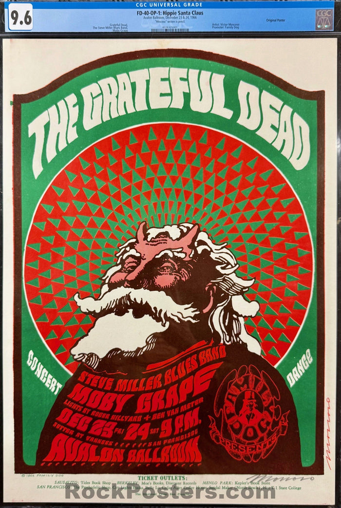 AUCTION - FD-40 - Grateful Dead - Victor Moscoso Signed - 1966 Poster - Avalon Ballroom - CGC Graded 9.6-5173065-3860439