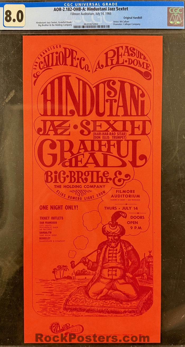 AUCTION - AOR 2.182 - Grateful Dead - Janis Joplin  - 1966 Handbill - Fillmore Auditorium - CGC Graded  8.0-5137297-3838476