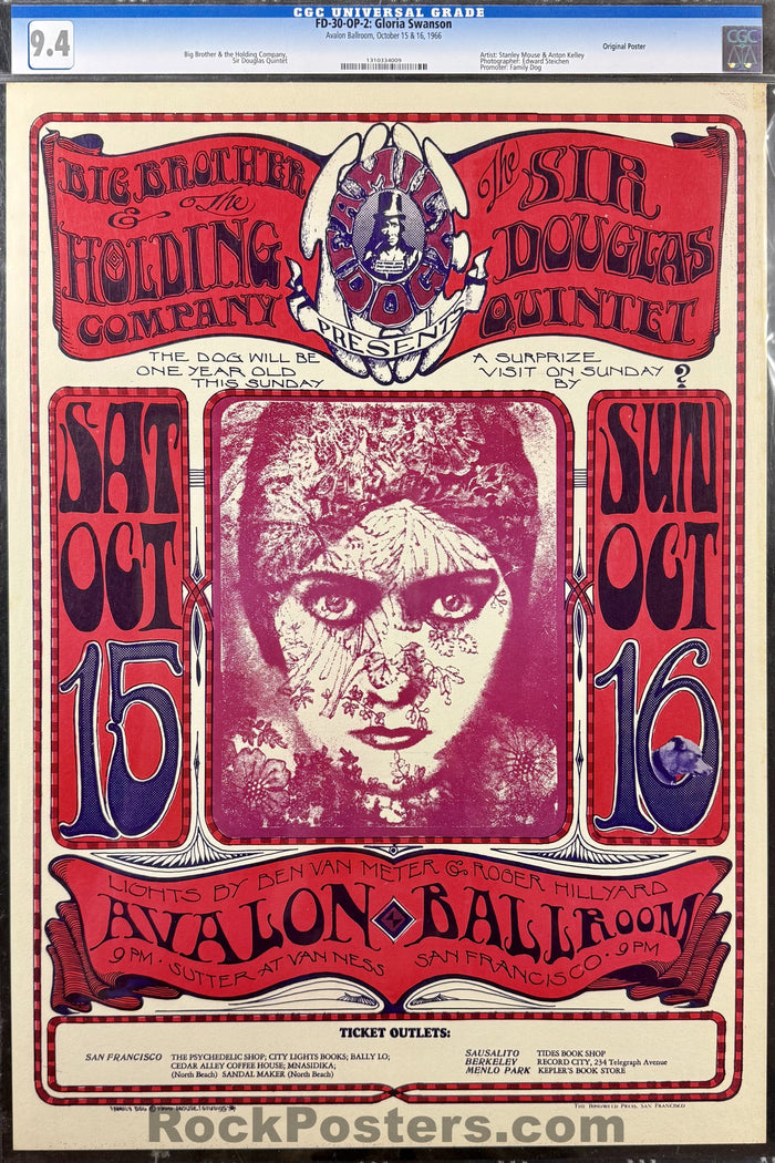 AUCTION - FD-30 - Big Brother Janis Joplin - Stanley Mouse - 1966 Poster - Avalon Ballroom - CGC Graded 9.4-5229203-3906169