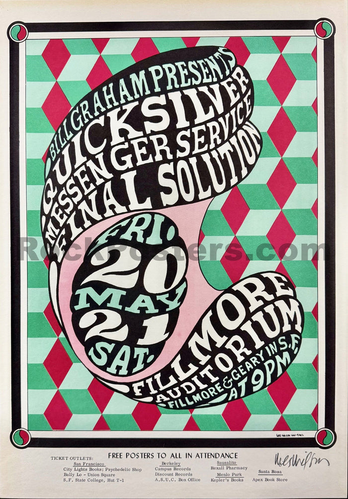 AUCTION - BG-7 - Quicksilver Messenger Service - Wes Wilson Signed - 1966 Poster - Fillmore Auditorium - Near Mint Minus-5178562-3860404