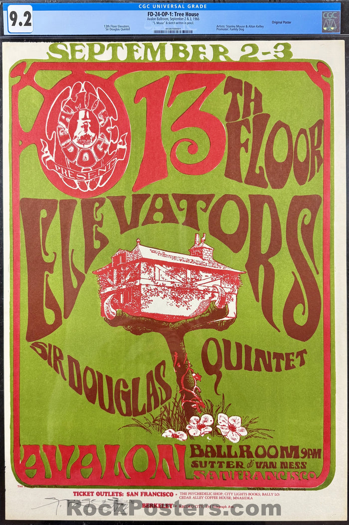 AUCTION - FD-24 - 13th Floor Elevators - Mouse Signed - 1966 Poster - Avalon Ballroom - CGC Graded 9.2-5206618-3883518