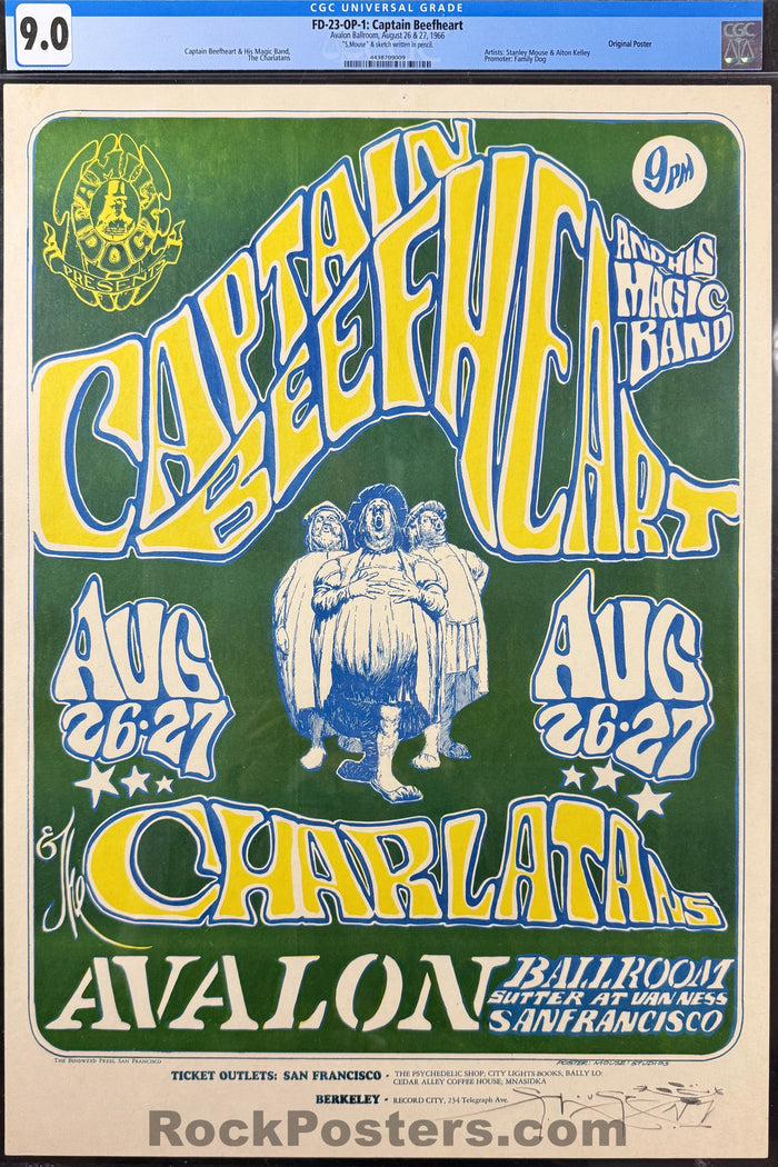 AUCTION - FD-23 - Captain Beefheart - Mouse Signed - 1966 Poster - Avalon Ballroom - CGC Graded 9.0-5206619-3883521