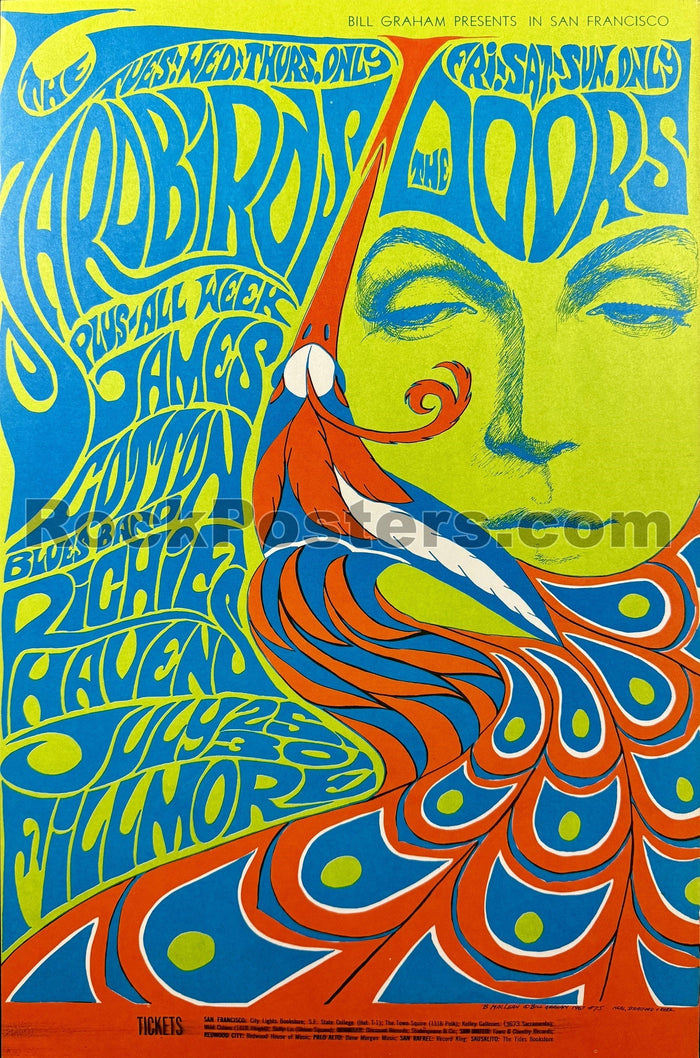 AUCTION - BG-75 - The Doors - Yardbirds - Bonnie MacLean - 1967 Poster - Fillmore Auditorium - Near Mint Minus-5233086-3906177
