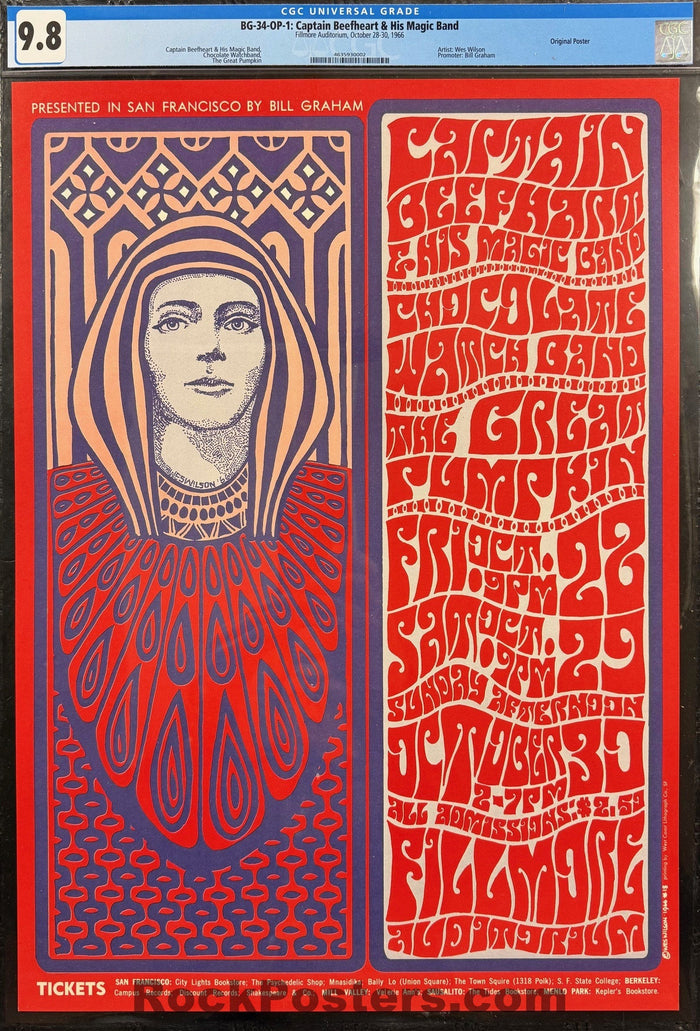 AUCTION - BG-34 - Captain Beefheart - Wes Wilson - 1966 Poster - Fillmore Auditorium - CGC Graded 9.8-5173051-3860419