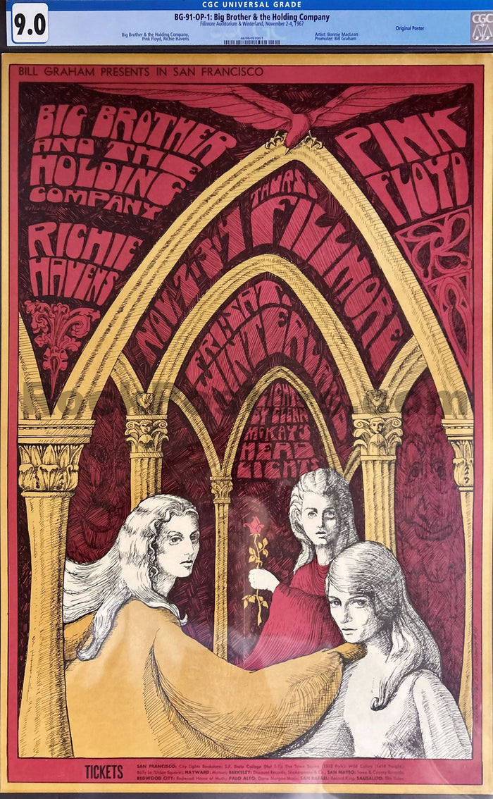 AUCTION - BG-91 - Pink Floyd - Big Brother Janis Joplin - Bonnie MacLean - 1967 Poster - Fillmore/Winterland - CGC Graded 9.0-5206671-3883524