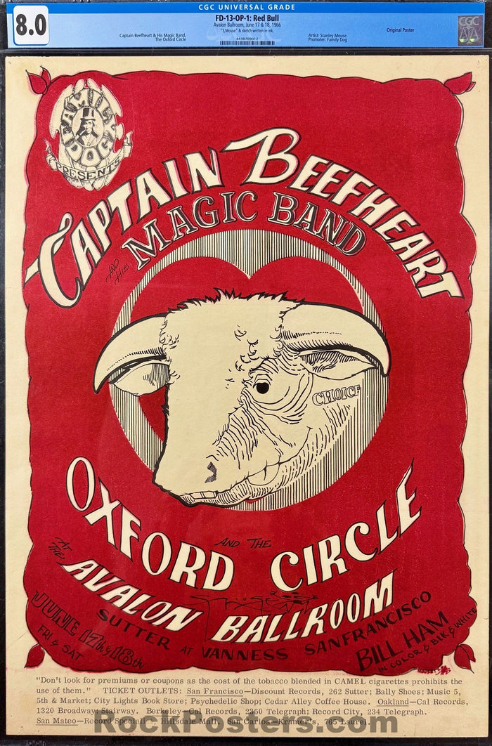 AUCTION - FD-13 - Captain Beefheart - Mouse Signed - 1966 Poster - Avalon Ballroom - CGC Graded 8.0-5173533-3860444