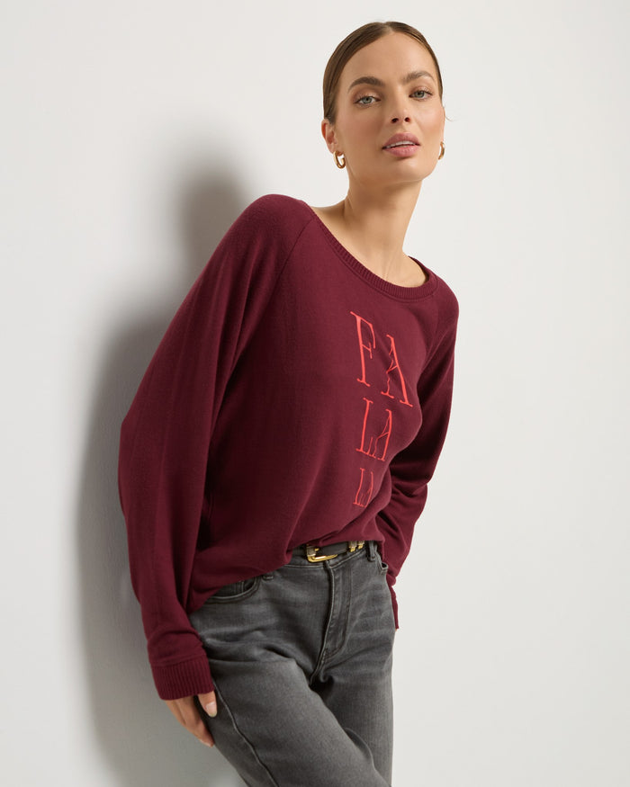 Black Cherry $|& SEAS Shoreline Fa La La Hacci Holiday Graphic Crew - SOF Front