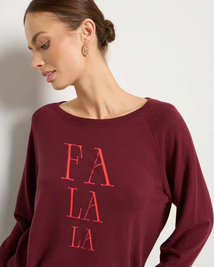 Black Cherry $|& SEAS Shoreline Fa La La Hacci Holiday Graphic Crew - SOF Full Front
