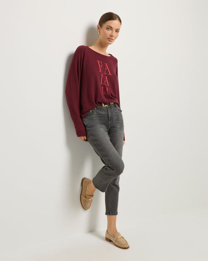 Black Cherry $|& SEAS Shoreline Fa La La Hacci Holiday Graphic Crew - VOF Front