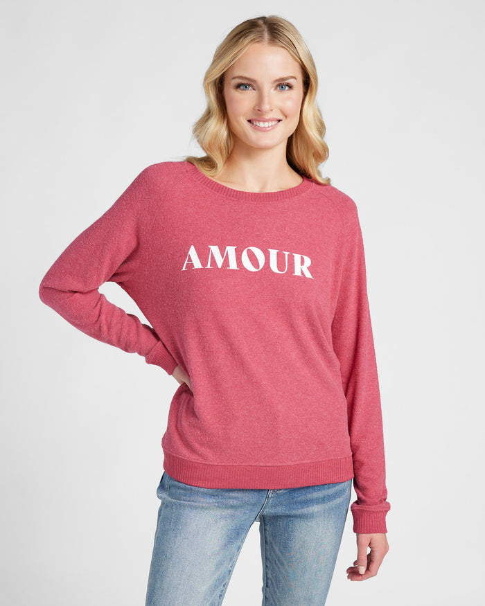 Heather Sangria $|& SEAS Shoreline Hacci Amour Graphic Crew - SOF Front