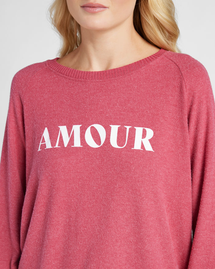 Heather Sangria $|& SEAS Shoreline Hacci Amour Graphic Crew - SOF Detail