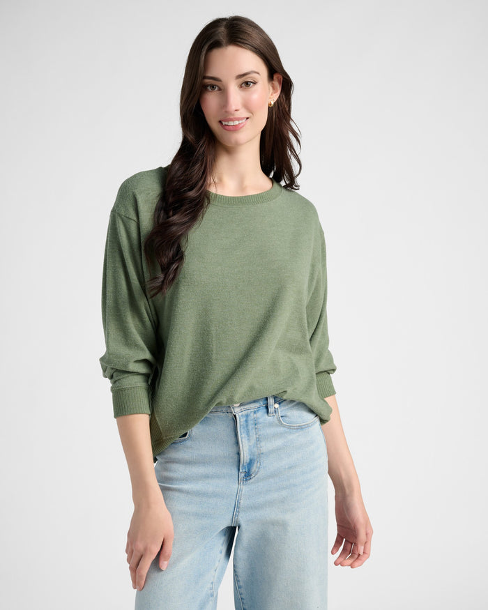 Heather Olive $|& SEAS Shoreline Hacci Crew - SOF Front