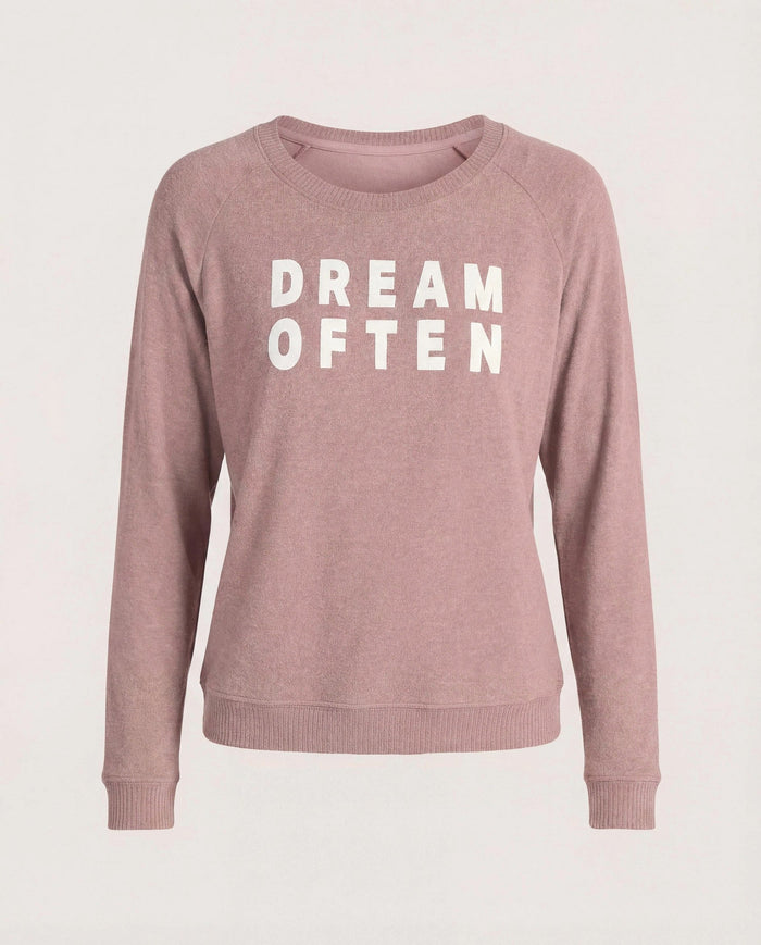 Mauve $|& SEAS Shoreline Hacci "Dream Often" Graphic Pullover - Hanger Detail