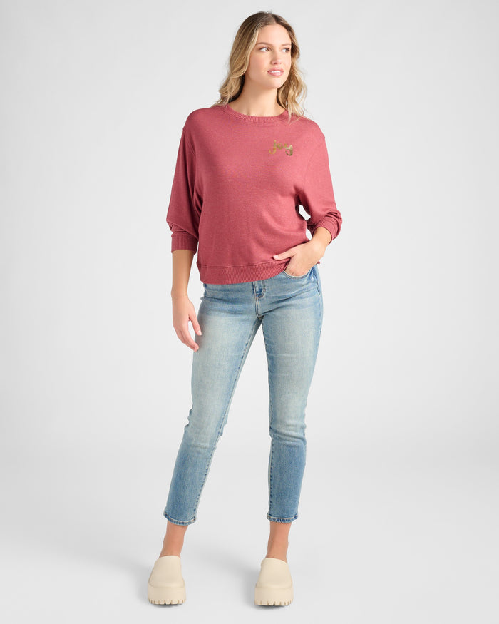 Heather Cabernet $|& SEAS Shoreline Hacci Holiday Graphic Crew - SOF Full Front