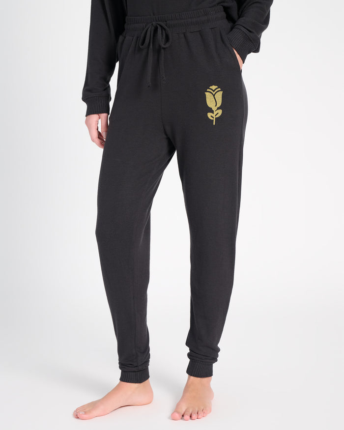 Black $|& SEAS Shoreline Hacci "Love Language" Graphic Jogger - SOF Front