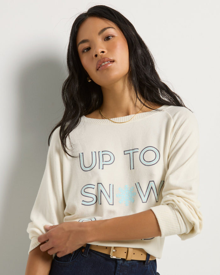 Cream $|& SEAS Shoreline Up To Snow Good Hacci Graphic Crew - SOF Full Front