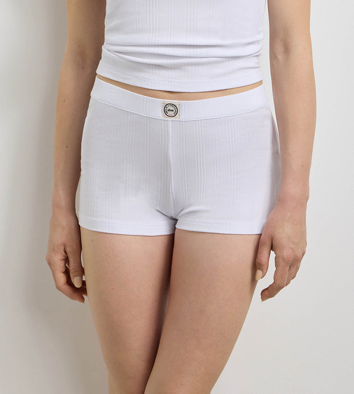 Short femme ample jersey côtelé fin blanc Dim x Ines de la Fressange