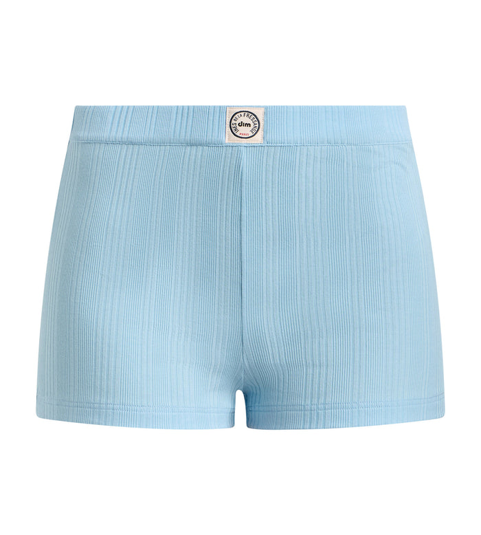 Short femme ample jersey côtelé fin bleu satin Dim x Ines de la Fressange