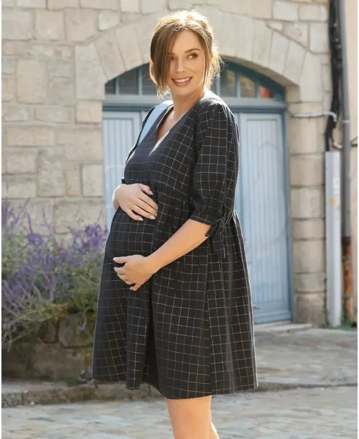 Short pregnancy and nursing dress Janis grey lurex - Robes