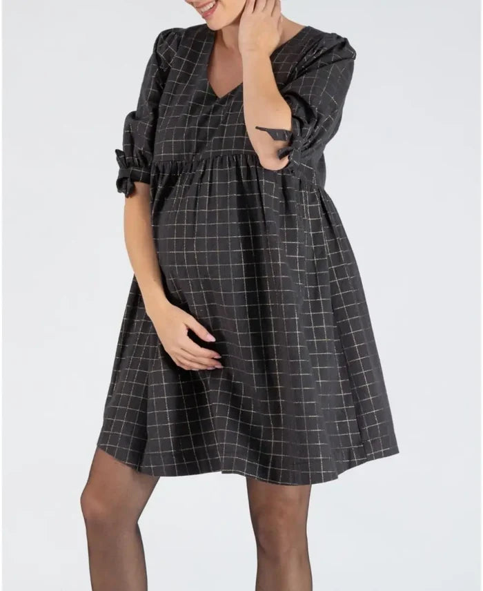 Short pregnancy and nursing dress Janis grey lurex - Robes