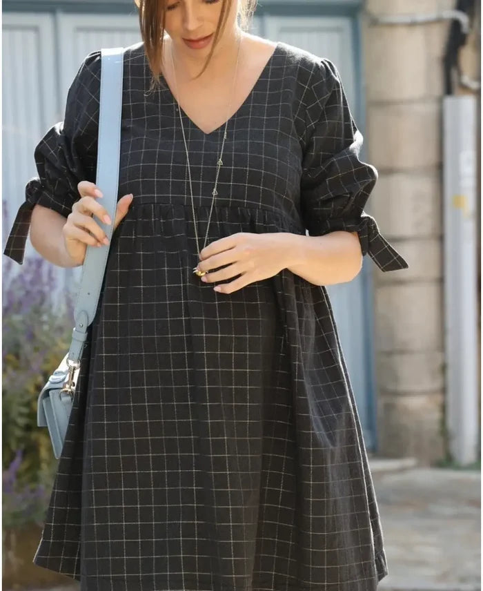 Short pregnancy and nursing dress Janis grey lurex - Robes