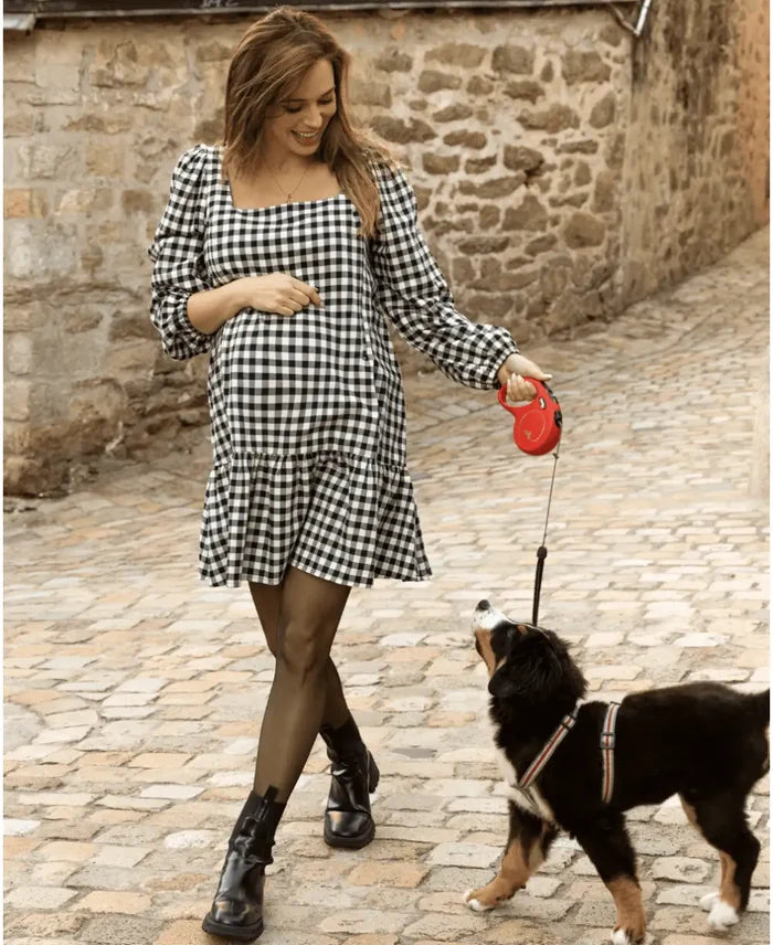 Short pregnancy and nursing dress Patti black white - Robes