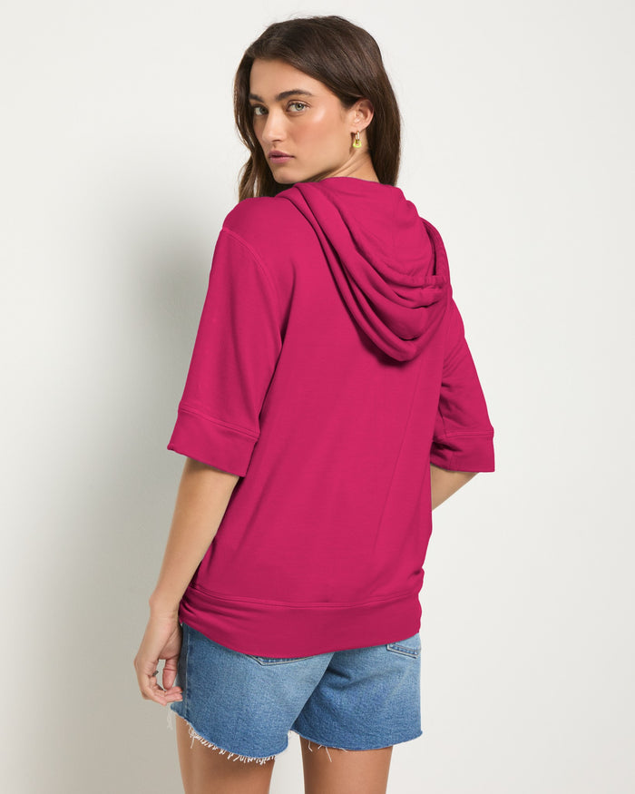 Magenta $|& SEAS Short Sleeve Fleece Zip Up - SOF Back