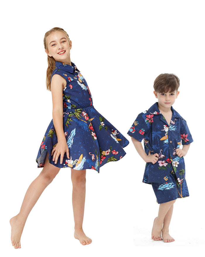 Sibling Makuakane Set in Christmas Navy