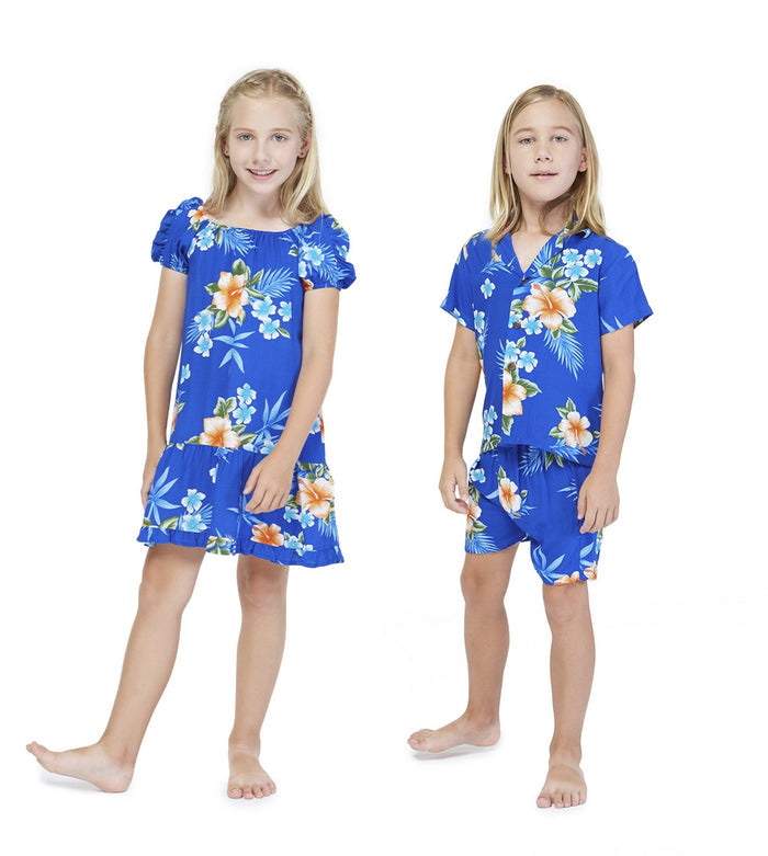 Sibling Makuakane Set in Hibiscus Blue