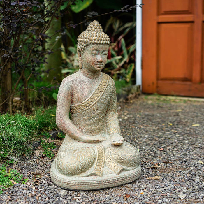 Sitting Buddha Batik Green - Fiber Cement
