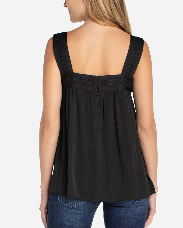 Black $|& Liverpool Sleeveless Woven Top with Pintucks Straps - Hanger Side