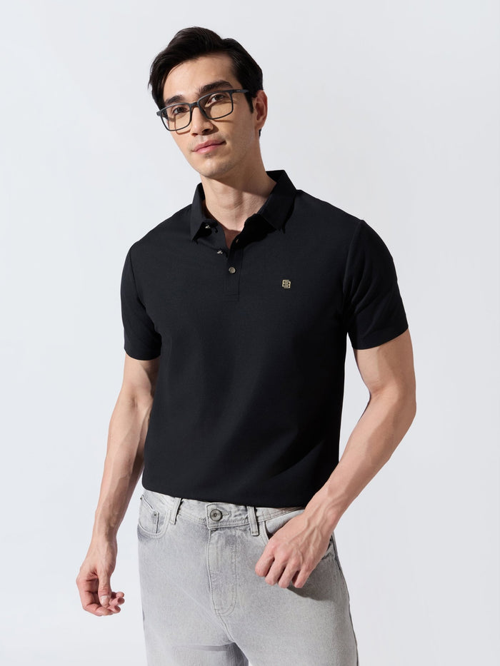 Men's Black Regular Fit Polo T-Shirt